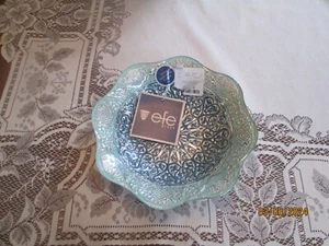 AKCAM EFE  Turkish Art Glass Bowl With Genuine Silver-Aqua & Blue-  New - Picture 1 of 2