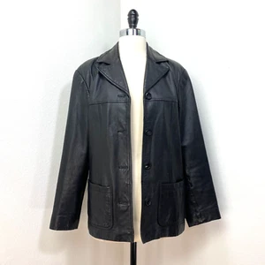 Outdoor Exchange Black Leather Jacket Womans Small Button Front Pockets Goth Hip - Picture 1 of 11