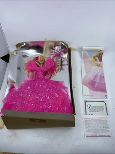 Happy Holidays Special Ed Barbie Puppe Mattel 1990 rosa silber Kleid mit Ornament - Bild 1 von 4