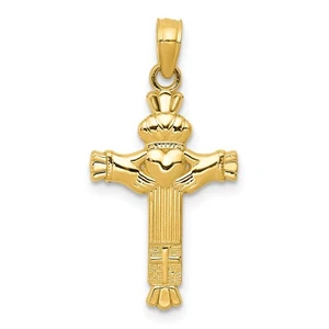 14k Yellow Gold Solid & Polished Small Claddagh Cross Charm - Picture 1 of 4