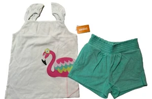 Gymboree Girl Size 10  White Embroidered Flamingo Tank Top Terry Mint Shorts New - Picture 1 of 9
