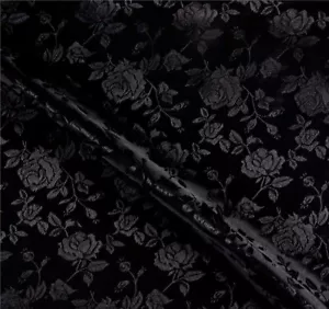 SATIN BLACK BROCADE FLORAL JACQUARD BACKDROP FABRIC WEDDING BY YARD HOME DECOR - Picture 1 of 1