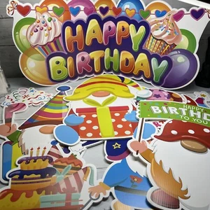 6 Pc Happy Birthday Yard Signs Gnome Balloon Bday Lawn Party Decor w/ 10 Stakes - Picture 1 of 12