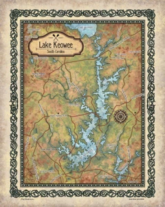 Lake Keowee South Carolina mappa stampa artistica poster vintage parete decorazione casa e regalo - Foto 1 di 1