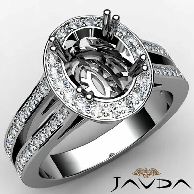 Halo Oval Setting Split Shank Cut Semi Mount Diamond Engagement Ring 0.94Ctw. - Image 1 of 4