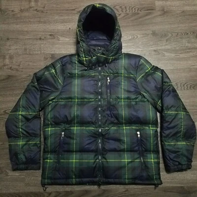 POLO Ralph Lauren Plaid Tartan Down Fill Puffer Jacket Mens LARGE Green Blue - Image 1 of 4
