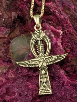925 Sterling Silver Egyptian Cross Shaped Scarab Ankh Necklace - Image 1 of 4