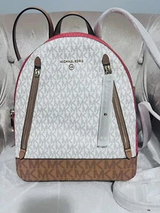 Michael Kors Brooklyn Logo Monogram Medium Backpack Shoulder Bag Coral New - Picture 1 of 10