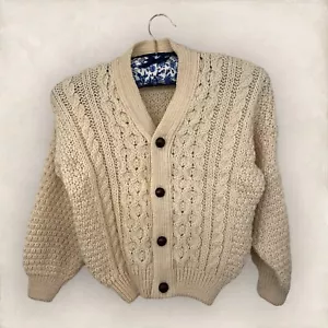 Cárdigan grueso de invierno Murray Brothers Boys Aran marfil crema lana EDAD 7/8 - Imagen 1 de 4