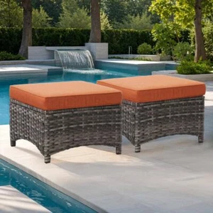 Gardenbee Outdoor Ottomans 22.05"Lx22.05"Wx13.58"H Polyester/Steel Orange/Brown - Picture 1 of 6