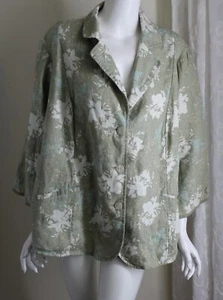 j.jill Sz 3X Green Natural Garden Floral 3/4 Linen Blazer Jacket Topper Lovely - Picture 1 of 10