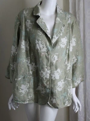 J.jill Talla 3X Verde Natural Jardín Floral 3/4 Lino Blazer Chaqueta Topper Precioso Foto 1 de 4