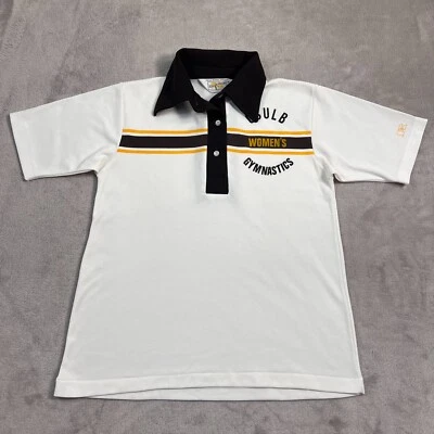 Camisa de gimnasia vintage CSULB para mujer mediana blanca a rayas polo Russell años 70 Foto 1 de 4