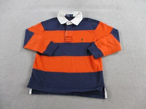 Ralph Lauren Polo Shirt Boys 6 Orange Blue Striped Rugby Long Sleeve Sport VTG - Picture 1 of 7