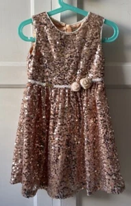 Disney Store Rose Gold Sequin Belle Dress Age 3-4 Years Beauty & The Beast Party - Picture 1 of 11