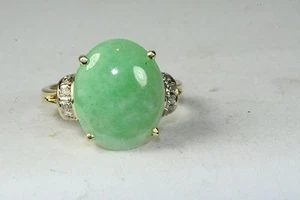 VINTAGE HIGH QUALITY 14K GOLD JADE DIAMOND RING SIZE 7 3/4 - Picture 1 of 4