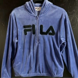 Felpa con cappuccio FILA Quarter Zip in ciniglia peluche blu vellutato, taglia X-Large - Foto 1 di 5
