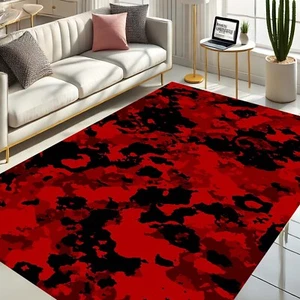 Red Rug, Camo Carpet, Abstract Rug, Modern Floor, Bold Decor, Artistic Mat, Uniq - Picture 1 of 11