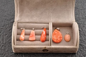 Japan Antique Coral Carved 5 items Pendant (42.0ct) Certificate Japanese motif. - Picture 1 of 22