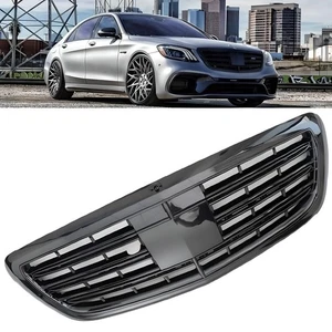 Gloss Black Front Grille w/o Camera Slot Fits 2014-2020 Benz W222 S CLASS Sedan - Picture 1 of 5