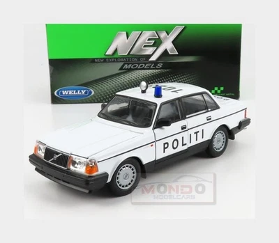 1:24 WELLY Volvo 240 Gl Politi Denmark Police 1986 White WE24102DK-W - Immagine 1 di 2