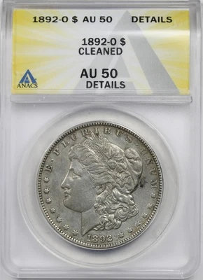 Dólar de plata Morgan 1892-O $1 ANACS AU 50 detalles Foto 1 de 4