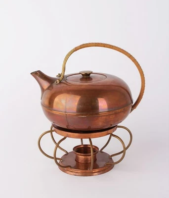 Harald Buchrucker Kupfer Teekessel mit Rechaud Stövchen Design 50er Jahre - Bild 1 von 4