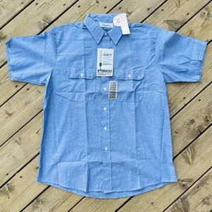 Vintage Roebucks Shirt Men's XL Blue Chambray Short Sleeve Button Up Workwear - Picture 1 of 10