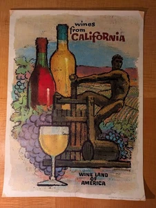 Vintage Signed Amado Gonzalez Wines California Wine Land America Poster 1962 - Picture 1 of 6
