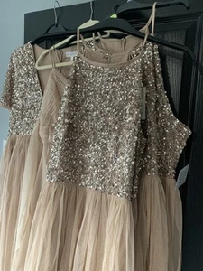 Maya Deluxe Women's Bridesmaid Dress Sequin Gold chiffon Peach Size 22 - Picture 1 of 18
