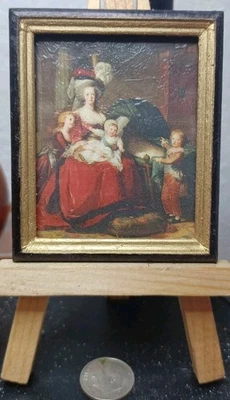 Retrato de pintura firmada artesanal para casa de muñecas de colección María Antonieta y niños  Foto 1 de 4