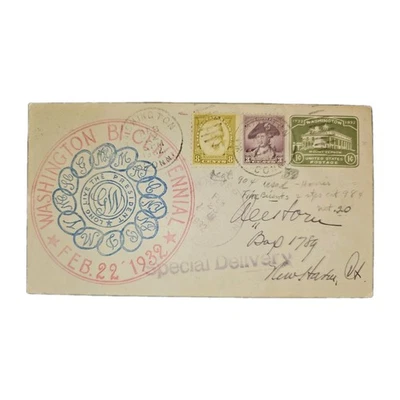 1932 Washington Bicentennial FDC Feb 22 – Patriotic Cachet, Special Delivery,... - Image 1 of 4