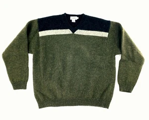 J Crew Herren Wollpullover XL Grün Schwarz V-Ausschnitt Langarm - Bild 1 von 4