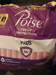 Almohadillas para incontinencia Poise para mujer, 6 caídas, máxima absorción, largas, 45 quilates - Imagen 1 de 4