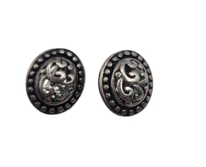 VTG Clip On Sterling Silver Earrings Textured Scroll Oval Marked 925 Estate - Picture 1 of 8