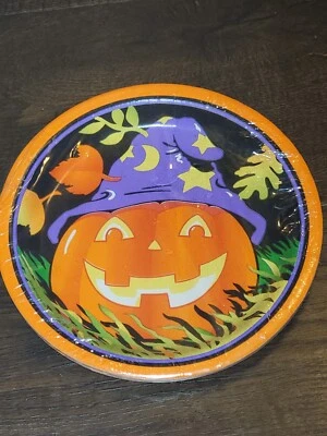 Vtg NOS Halloween Party Plates Magic Pumpkin Set of  8 New Party Supplies - Image 1 of 4