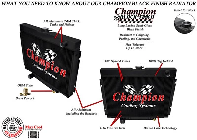 RR Champion 3 Row Black Finish Radiator for 1967 - 1969 Ford Fairlane V8 Engine - Image 1 of 4