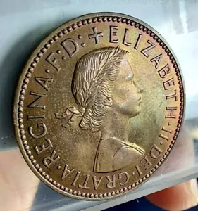 Great Britain 1959 Half Penny Elizabeth II, Warship UNC Details Bronze KM#896 - Picture 1 of 6