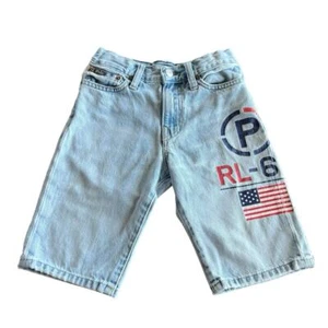 Polo Ralph Lauren Shorts Boys 8 Blue Sullivan Slim USA Flag Logo Low Rise - Picture 1 of 11