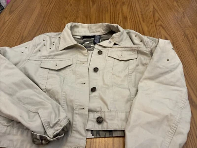 Chaqueta de camionero Harley-Davidson beige denim con tachuelas talla XL 2006 para niñas Foto 1 de 3