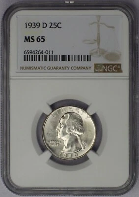 1939-D 25c Washington Quarter - NGC MS 65 - Image 1 of 2
