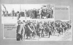 Postal VA: Recruits & Soldiers, Camp Lee, Petersburg, Virginia, blanco y negro, años 1910 - Imagen 1 de 2