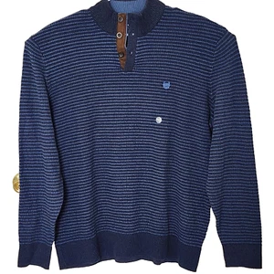 Chaps Ralph Lauren Sweater Men 2XLT Navy Cotton Henley Elbow Pads Hunting Camp - Picture 1 of 15