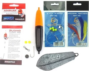 SEA FISHING TACKLE SET INCLUDES FLOAT HOOKS WEIGHTS FEATHERS RIG WEIGHT. - Picture 1 of 10