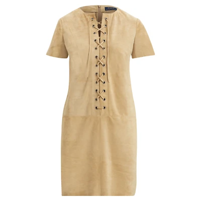 Women's Polo Ralph Lauren Tan Lace-Up Suede Leather Dress New $998 - Image 1 of 4