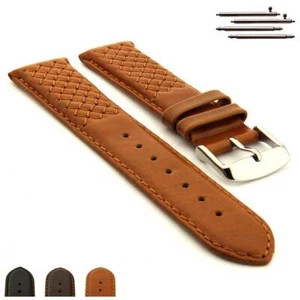 Genuine Leather Cross Stitched Watch Strap Band SS. Buckle 18 20 22 24 Vinci MM - Picture 1 of 8