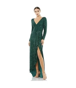 IEENA FOR MAC DUGGAL 26395 Sequin Wrap Evening Gown Emerald Green 8 Dress $398 - Picture 1 of 13