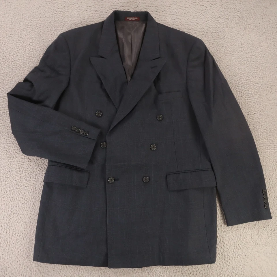 Chaqueta Evan Picone M Azul Glen Cuadros 100% Lana Worsted Doble Pecho EE. UU. 42L Foto 1 de 4