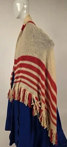 CIVIL WAR 1860’S RED + WHITE HAND KNIT WOOL SHAWL FOR DRESS W FRINGE EDGING - Picture 1 of 8