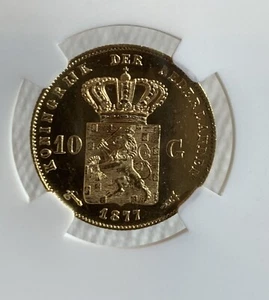MONEDA DE ORO DE 10 G DE HOLANDA 1877 NGC MS63 - Imagen 1 de 4